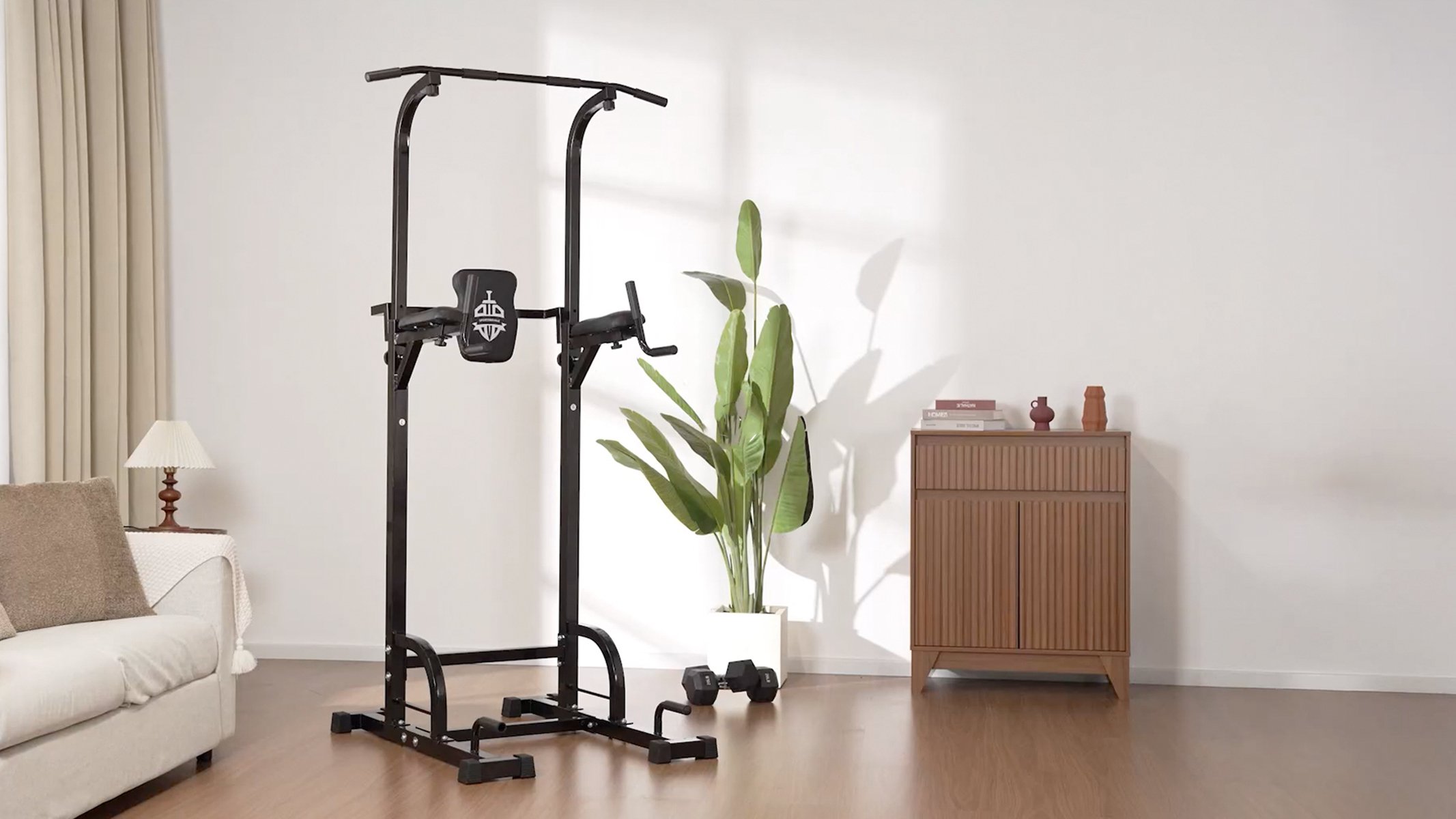 A sportsroyals pull-up station in a living room