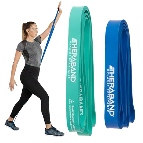 Theraband High Resistance Band Set of 2, Medium and Heavy Elastic Super Bands for Full Body Workouts, Physical Therapy, Strength Training, Durable 41” Loop Exercise Bands, 25-35 Lbs Resistance