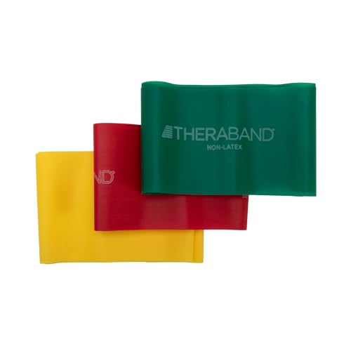 Theraband Resistance Bands Set, Beginner Kit, Yellow, Red, Green, Non-Latex Elastic Bands for Exercise & Physical Therapy, Strength Training for Upper & Lower Body Fitness